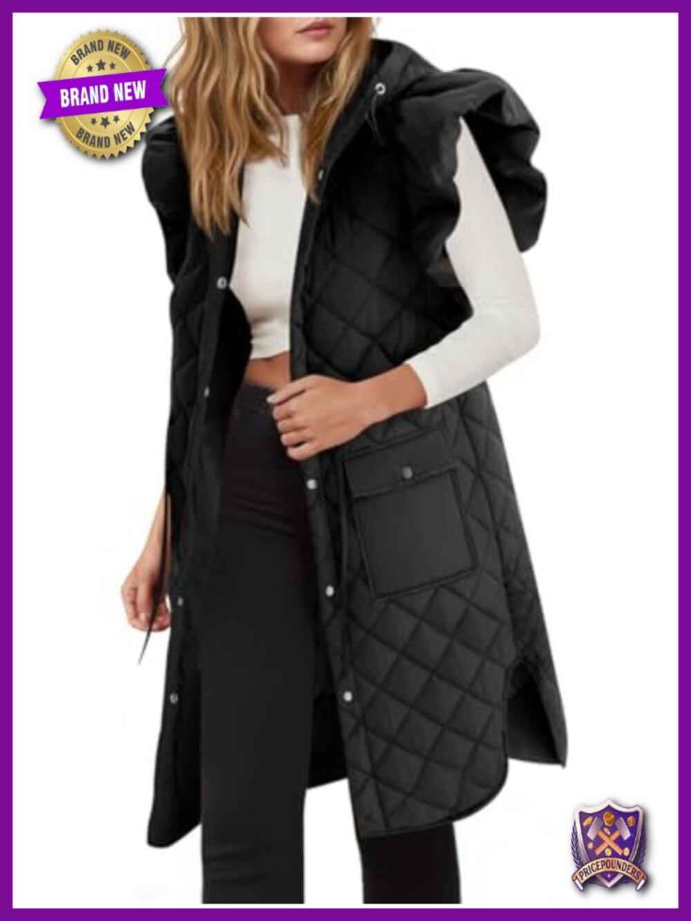 Womens Long Puffer Vest Winter Sleeveless Hooded Quilted Jacket